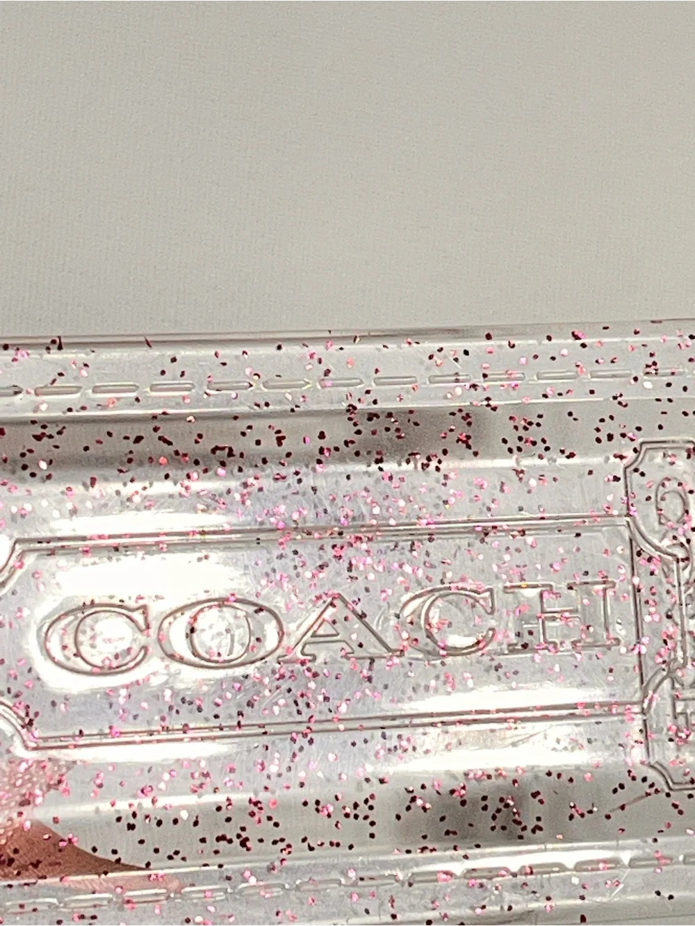 Coach Poppy Lg Clear Hangtag Glittery Pink on a Handmade Charm